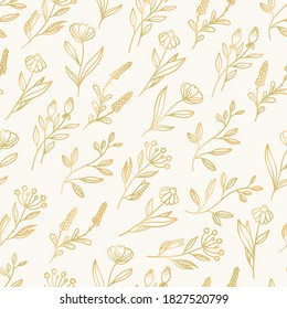 Beautiful delicate gold floral seamless hand drawn, elegant pattern vector art