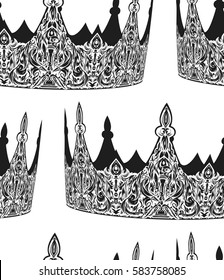 Beautiful delicate, lacy crown on a white background. Repeated pattern. Seamless texture. It can be used as wallpaper, upholstery, wrapping, fabric or your design.
