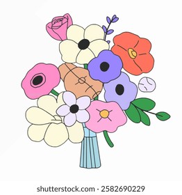 A beautiful and delicate mixed flower bouquet illustration. Perfect for wedding and event designs.