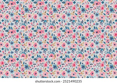 Beautiful, delicate, and modern bouquet pattern. Millefleurs. Liberty fashion. seamless floral background for scrapbooking, cotton fabric, textiles, covers, printing, wallpaper, and gift wrapping.