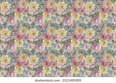 Beautiful, delicate, and modern bouquet pattern. Millefleurs. Liberty fashion. seamless floral background for scrapbooking, cotton fabric, textiles, covers, printing, wallpaper, and gift wrapping.