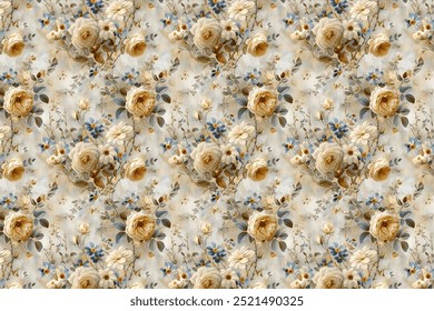 Beautiful, delicate, and modern bouquet pattern. Millefleurs. Liberty fashion. seamless floral background for scrapbooking, cotton fabric, textiles, covers, printing, wallpaper, and gift wrapping.