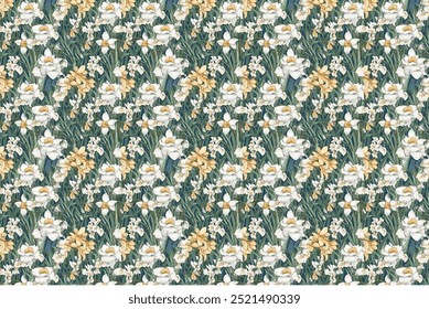 Beautiful, delicate, and modern bouquet pattern. Millefleurs. Liberty fashion. seamless floral background for scrapbooking, cotton fabric, textiles, covers, printing, wallpaper, and gift wrapping.