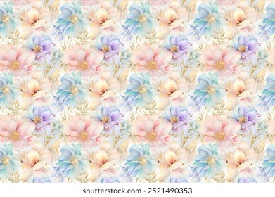 Beautiful, delicate, and modern bouquet pattern. Millefleurs. Liberty fashion. seamless floral background for scrapbooking, cotton fabric, textiles, covers, printing, wallpaper, and gift wrapping.