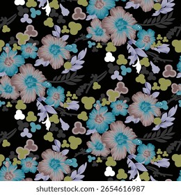 Patrón de ramo hermoso, delicado y moderno. Millefleurs. Fondo floral sin fisuras para scrapbooking, tela de algodón, textiles, cubiertas, impresión, Fondo de pantalla y envoltura de regalos.