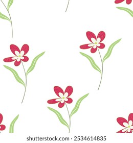Beautiful delicate pink and purple flowers, hand drawn, seamless, on a light background. Designed for fabric, fashion, textiles, wallpaper,