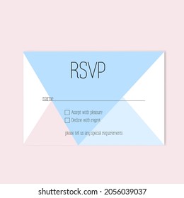 Beautiful delicate RSVP for your wedding with a blue geometric figure