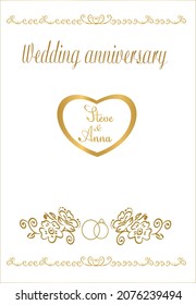Beautiful delicate wedding invitation template vector illustration. For invitations to a holiday with the names of the bride and groom. Write text. Gold color