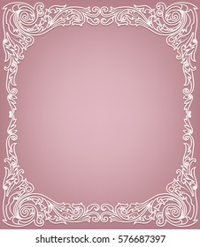 Beautiful delicate white frame on pink background