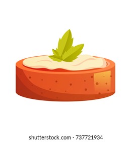 Beautiful delicious berry cake with mint leaves. Sweet baked desserts. Delicious food. Vector illustration isolated.