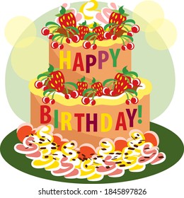 Beautiful, delicious cake. Vector illustration for decorating holidays.