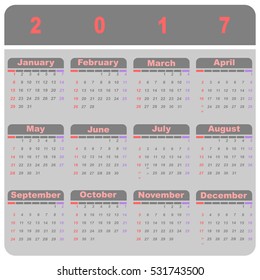 Beautiful demo 2017 calendar template, stock vector