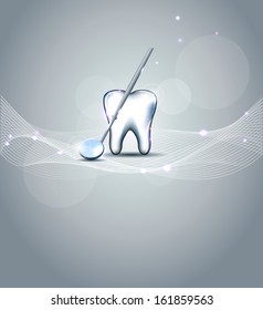 Beautiful dental design. White tooth and mirror, shining design.