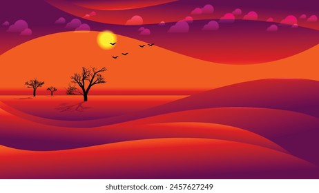 Beautiful desert art landscape. An excellent background for designing pages on social networks, posters, presentations, outdoor advertising and your other projects. Vector.
