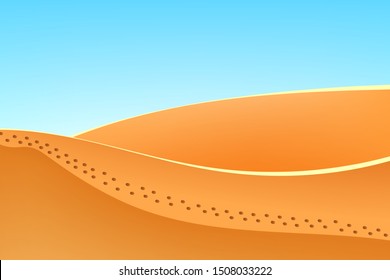 Beautiful desert with footsteps. Nature at noon. Outdoor vector illustration design. Beautiful landscape. 