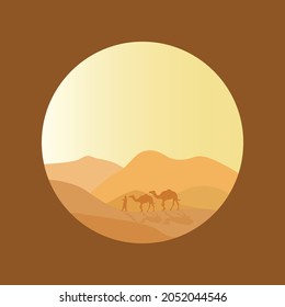 beautiful desert landscape with man and two camels