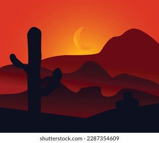 Bello desierto en el paisaje de arte vectorial de la luna de color 