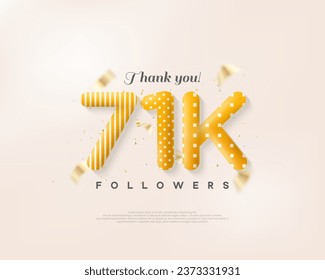 Beautiful design with 71k speech numbers illustration, realistic 3d balloons.