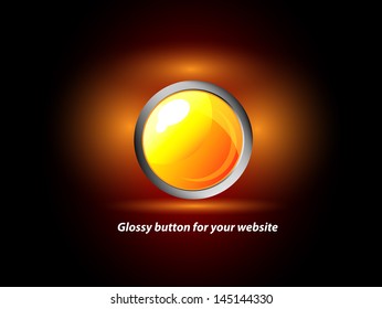 Beautiful design button in yellow collor with fire background. Reflection and glossy elements.