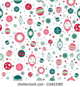 Beautiful design Christmas seamless pattern with xmas toys, balls, snowflakes and stars