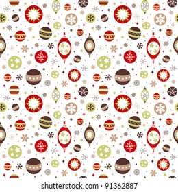 Beautiful design Christmas seamless pattern with xmas toys, balls, snowflakes and stars