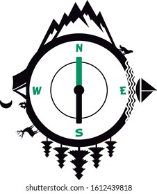 beautiful design of a compass mixing a beautiful landscape