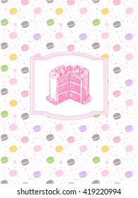 Beautiful design for the cookbook. Separator or paste in the recipe book. Culinary page. With a cake  in sweet colors