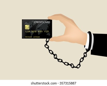 beautiful design of credit card and debt,hand chained with credit card