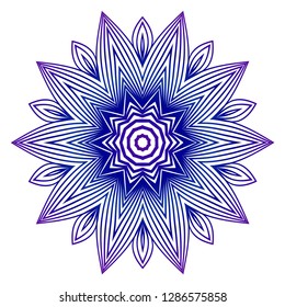 Beautiful Design with floral mandala ornament. Vector illustration. Idea for your coloring book, greeting card, invitation, tattoo. Anti-stress therapy pattern. Blue, purple color.