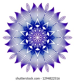 Beautiful Design with floral mandala ornament. Vector illustration. Idea for your coloring book, greeting card, invitation, tattoo. Anti-stress therapy pattern. Blue, purple color.