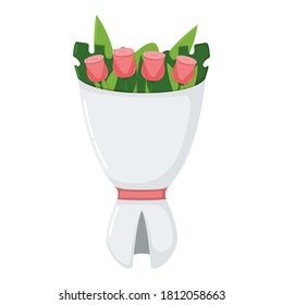 Beautiful design gift bouquet flower, concept icon wildflower, blossom floret flat vector illustration, isolated on white. Colorful lovely symbol.