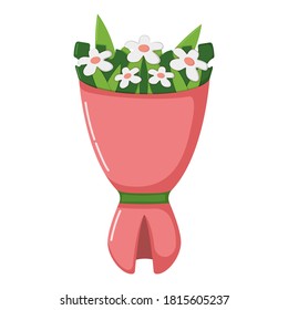 Beautiful design gift bouquet flower, concept icon wildflower, blossom floret flat vector illustration, isolated on white. Colorful lovely symbol.