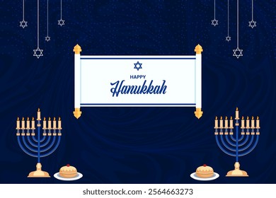 Beautiful design of Hanukkah Celebration with blue and Decorated Background.