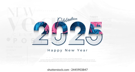 Hermoso diseño Feliz Año Nuevo 2025. Con ilustraciones numéricas únicas y hermosas. Diseño de fondo de Vector Premium para la celebración del año Nuevo 2025.