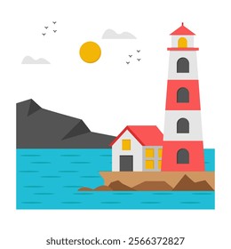 A beautiful design icon of lighthouse landscape