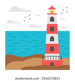 A beautiful design icon of lighthouse landscape