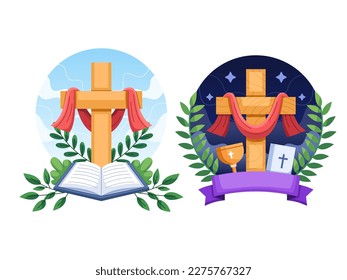 Una bonita ilustración de diseño de una cruz y una Biblia adornada con elementos florales.
Una bella ilustración de una cruz y una Biblia, simbolizando la fe cristiana y sus enseñanzas.