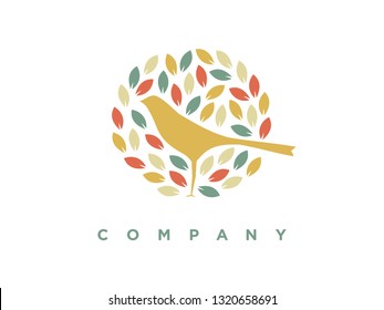 Beautiful design logo bird in leaf.