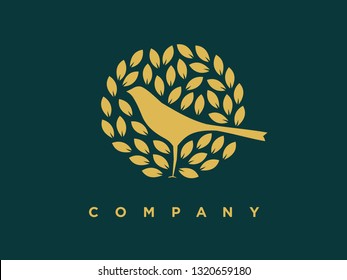 beautiful design logo bird in leaf.