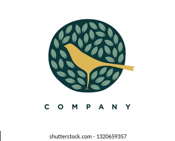beautiful design logo bird in leaf.