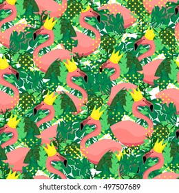 Beautiful design on a t-shirt prints. Vector of flamingos in the crown pattern. Flamingo illustration seamless. Flamingo vector. Pink flamingo seamless