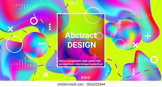 Hermoso afiche de diseño 3d, gran diseño para cualquier propósito. La malla suave y brillante se desdibuja con un patrón futurista en tonos rosa, azul, verde, amarillo y violeta. Gradiente cósmico vectorial creativo a la moda.