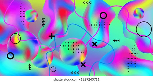 Beautiful  design poster 3d, great design for any purposes. Bright smooth mesh is blurred by a futuristic pattern in pink, blue, green, yellow, purple tones. Gradients waves music background.