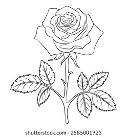 Beautiful design rose flower colouring page 