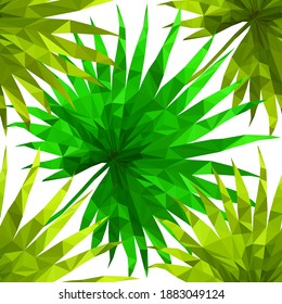 Beautiful design template with low poly tropical leaves on light background for decorative design. Geometric art. Abstract art template. Decorative symbol. Colorful geometric vector illustration