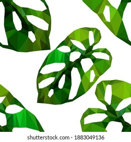 Beautiful design template with low poly tropical leaves on light background for decorative design. Geometric art. Abstract art template. Decorative symbol. Colorful geometric vector illustration