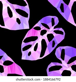 Beautiful design template with low poly tropical leaves on light background for decorative design. Geometric art. Abstract art template. Decorative symbol. Colorful geometric vector illustration