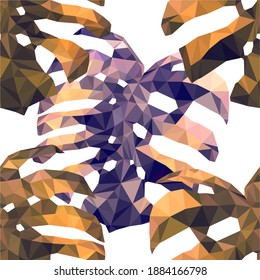 Hermosa plantilla de diseño con hojas tropicales de bajo color sobre fondo de luz para el diseño decorativo. Arte geométrico. Plantilla de arte abstracto. Símbolo decorativo. Ilustración de vector geométrico colorido