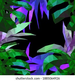 Beautiful design template with low poly tropical leaves on light background for decorative design. Geometric art. Abstract art template. Decorative symbol. Colorful geometric vector illustration