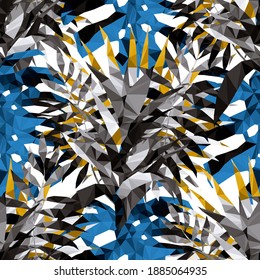 Beautiful design template with low poly tropical leaves on light background for decorative design. Geometric art. Abstract art template. Decorative symbol. Colorful geometric vector illustration